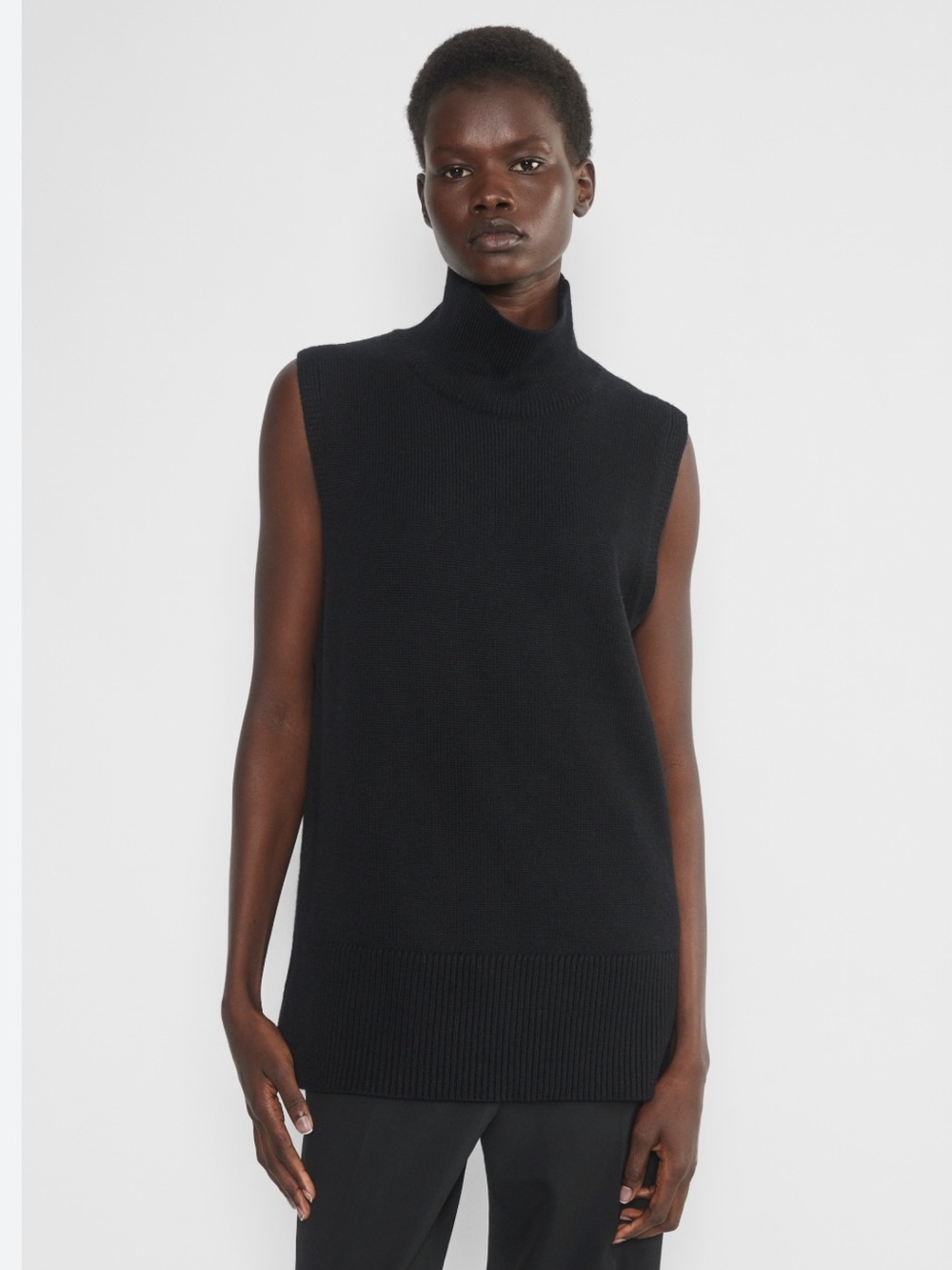 Rachel Zoe Merino Wool Sleeveless Turtleneck Knit Vest - Black M